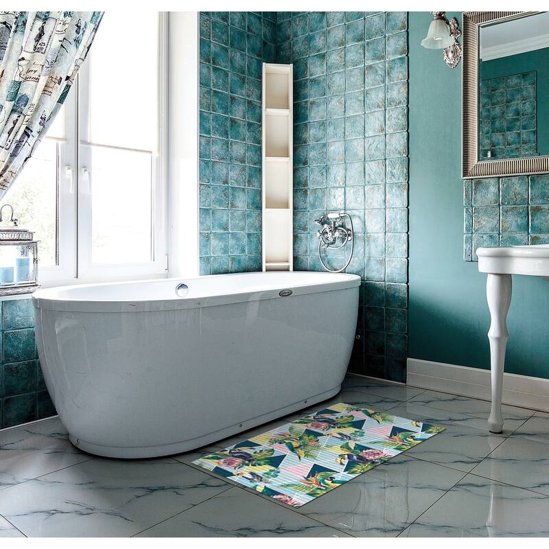 Dundee Deco Birds Bathroom Mat 31" x 26" Light Blue Waterproof NonSlip Quick Dry Rug Bed